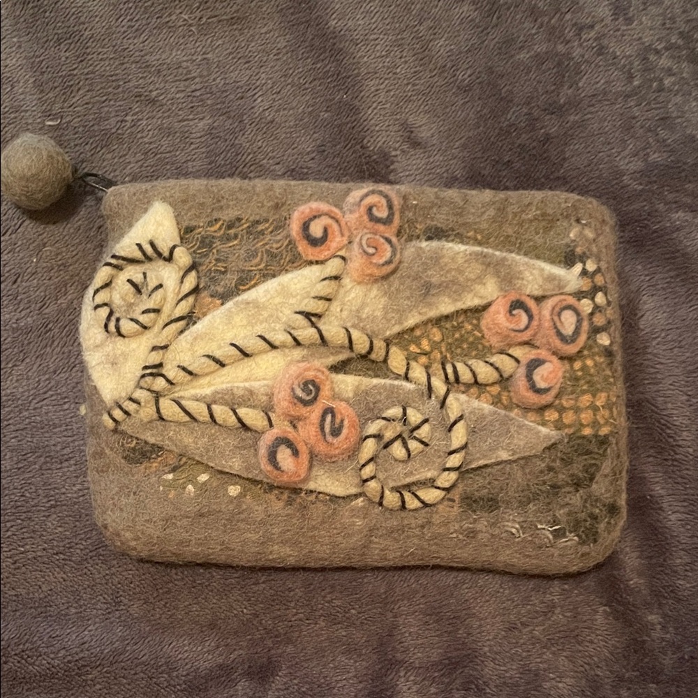 Floral Felt Clutch with Pom Pom